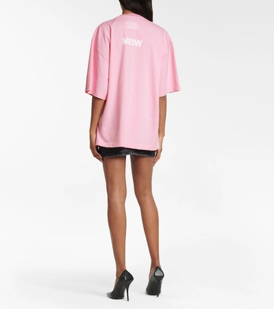 Shop Balenciaga Cat-print Oversized Cotton T-shirt In Pink