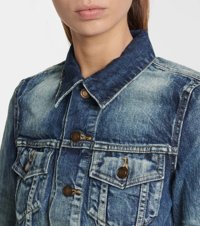 Shop Saint Laurent Cropped Denim Jacket In Blue