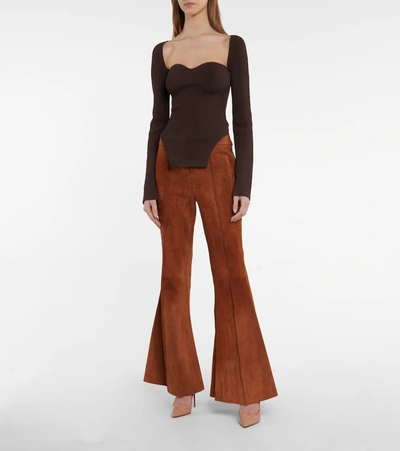 Shop Khaite Maddy Ribbed-knit Top In Brown