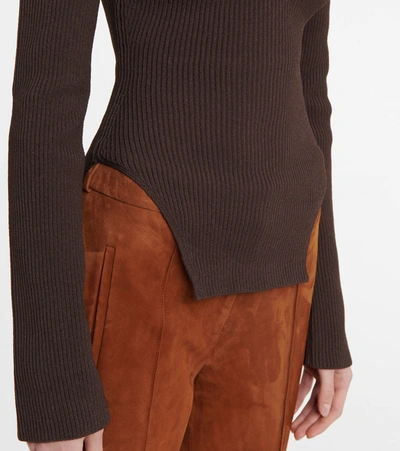 Shop Khaite Maddy Ribbed-knit Top In Brown
