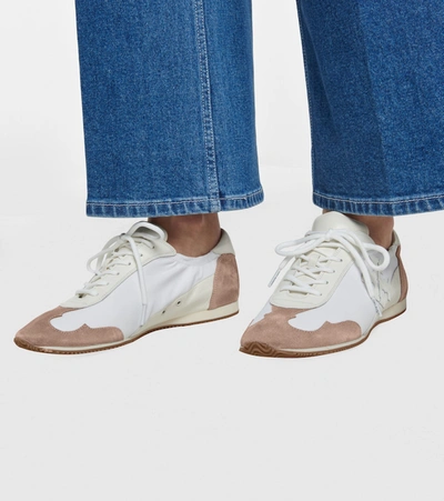 Shop Tory Burch Vintage Suede-trimmed Sneakers In White