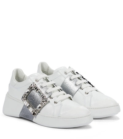 Roger Vivier White Viv Skate Sneakers With Rhinestone Buckles In White