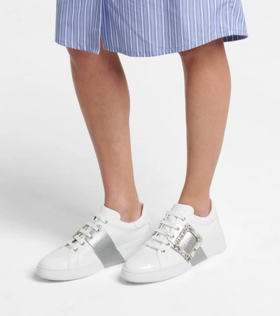 Roger Vivier White Viv Skate Sneakers With Rhinestone Buckles In White