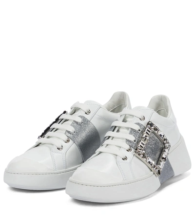 Roger Vivier White Viv Skate Sneakers With Rhinestone Buckles In White