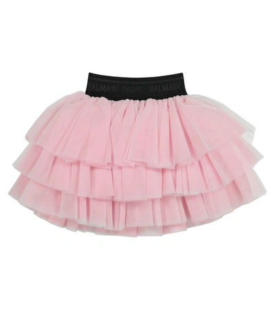 Shop Balmain Tulle Skirt In Pink