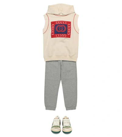 Shop Gucci Sleeveless Cotton-jersey Hoodie In White