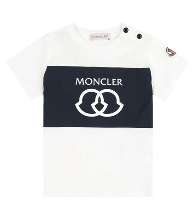 Shop Moncler Baby Logo Cotton T-shirt In White