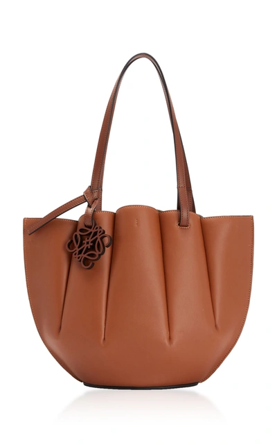Shop Loewe Shell Small Leather Tote Bag In Brown