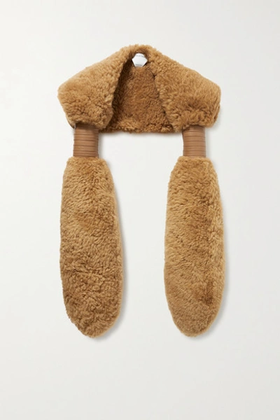 Shop Bottega Veneta Padded Leather-trimmed Shearling Stole In Camel