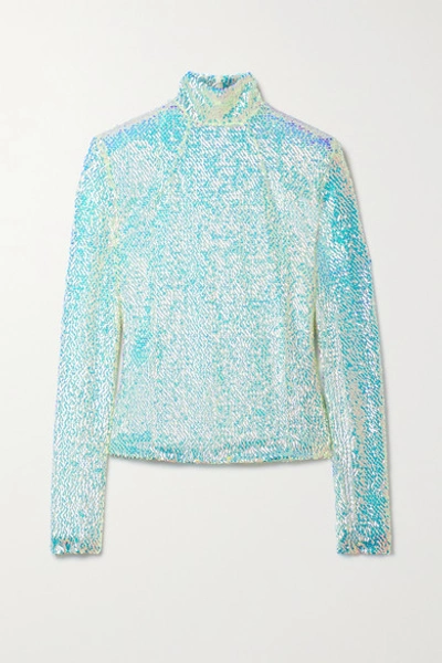 Shop A.w.a.k.e. Sequined Tulle Turtleneck Top In Mint