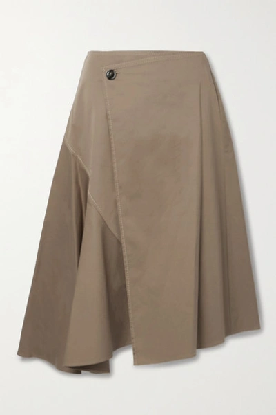 Shop Acne Studios + Net Sustain Asymmetric Organic Cotton-blend Twill Wrap Skirt In Light Brown