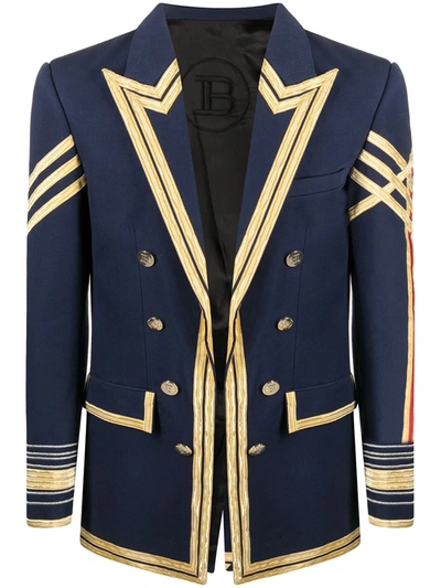 Shop Balmain Two-tone Double-breasted Blazer In Blue