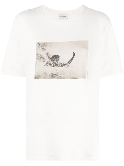 Shop Saint Laurent Graphic-print T-shirt In Neutrals