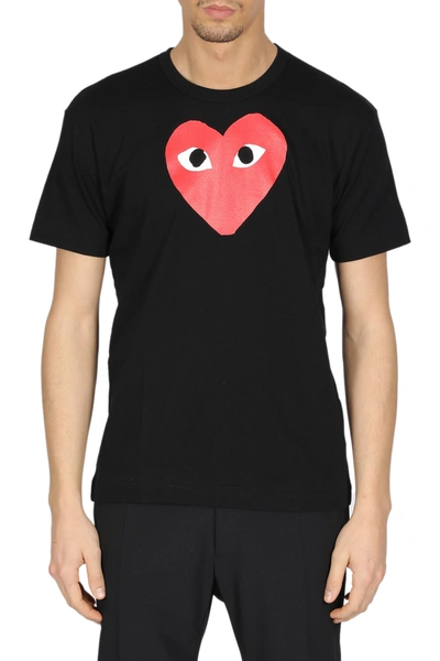 Shop Comme Des Garçons Play T-shirt Red Heart Print In Nero