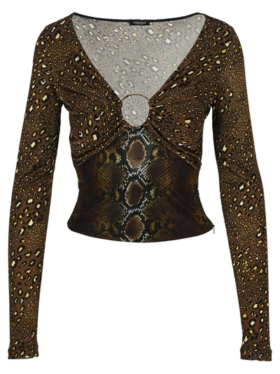 Shop Versace Mixed Print Top With Metal Hardware In Phyton