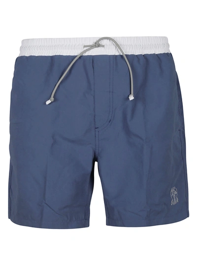 Shop Brunello Cucinelli Logo Embroidered Shorts In Blu