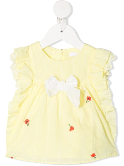 Shop Chloé Floral-embroidered Ruffled Blouse In Yellow