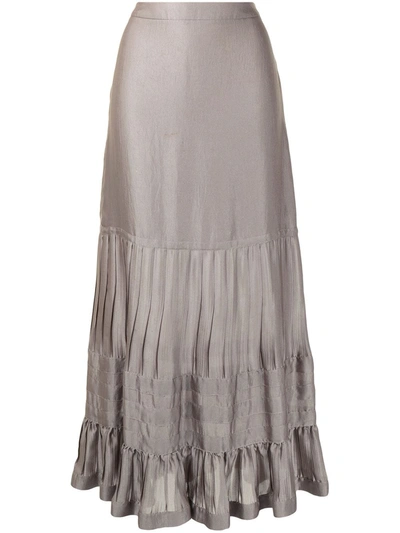 Pre-owned Giorgio Armani Pleated Detailing Maxi Skirt In Grey