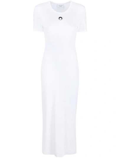 Shop Marine Serre Embroidered-logo T-shirt Dress In White