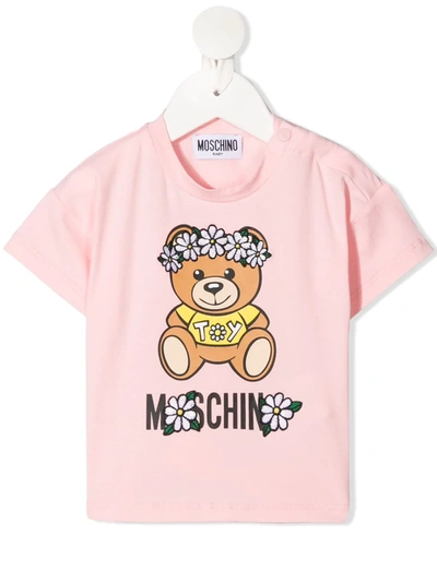 Moschino Teddy-print Stretch-cotton T-shirt In Pink