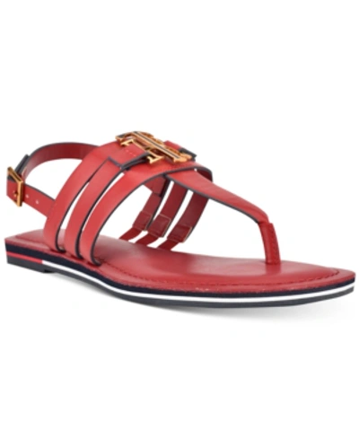 Shop Tommy Hilfiger Women's Sherlie Strappy Thong Sandals Women's Shoes In Red Multi Ll