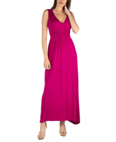 Shop 24seven Comfort Apparel V-neck Sleeveless Maxi Dress With Belt In Pink