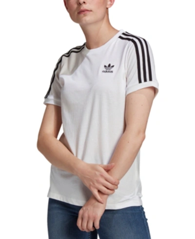 Shop Adidas Originals Originals Women's Cotton 3 Stripes T-shirt In White