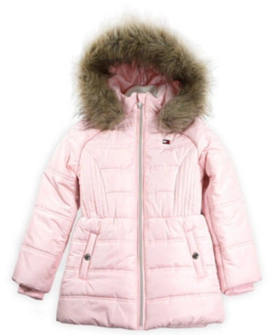 Shop Tommy Hilfiger Little Girls Puffer Jacket With Faux-fur Hood In Crystal Rose