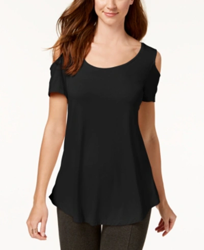 Shop Jm Collection Petite Cold-shoulder Top, Created For Macy's In Deep Black