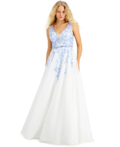 Macy's blue and white prom dress deals