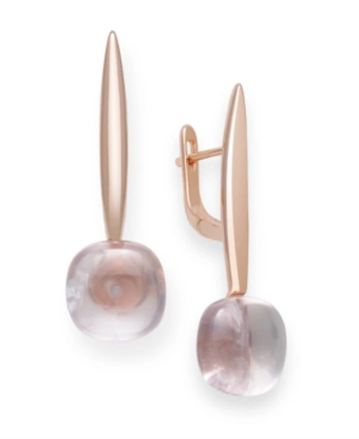 Shop Macy's Rose Quartz Drop Earrings In Rose Gold Over Silver In Pink