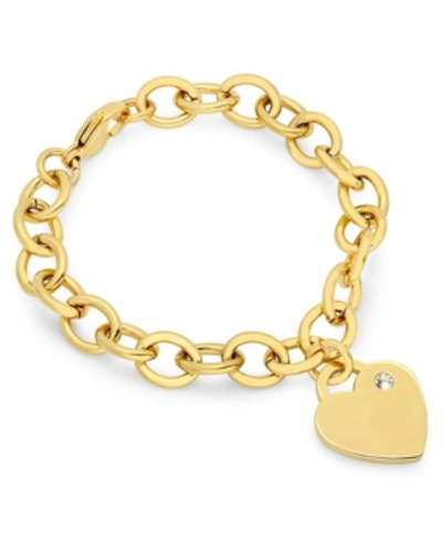 Shop Steeltime Ladies Stainless Steel 18k Micron Gold Plated Heart Charm Bracelet In Gold-plated