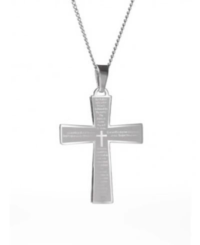 Shop Eve's Jewelry Men's Lords Prayer Cross Pendant Necklace In Silver-tone