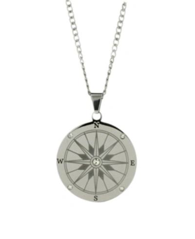 Shop Eve's Jewelry Men's Stainless Steel Compass Necklace In Silver-tone