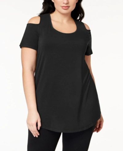 Shop Jm Collection Plus Size Cold-shoulder Top, Created For Macy's In Deep Black