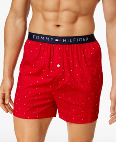 Shop Tommy Hilfiger Men's Printed Cotton Boxers In Mahogany Red