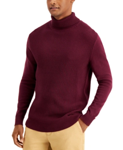Shop Club Room Men's Textured Cotton Turtleneck Sweater, Created For Macy's In Red Plum