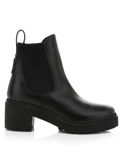 Shop Moncler Women's Vera Block-heel Leather Chelsea Boots In Black