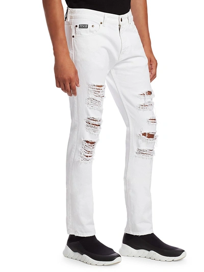 Shop Versace Jeans Couture Men's Distressed Tapered Jeans In White