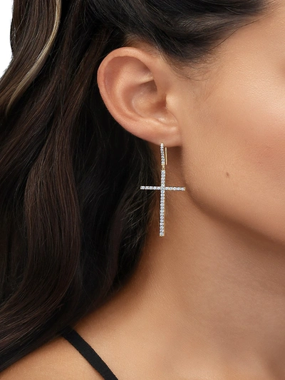 Shop Lana Jewelry Women's Flawless 14k Yellow Gold & Diamond Cross Linear Earrings