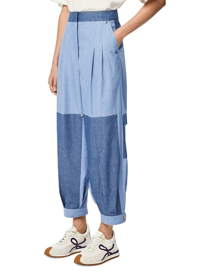 Shop Loewe Chambray Balloon Trousers In Blue