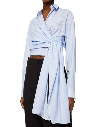 Shop Loewe Striped Knotted Wrap Top In White Blue