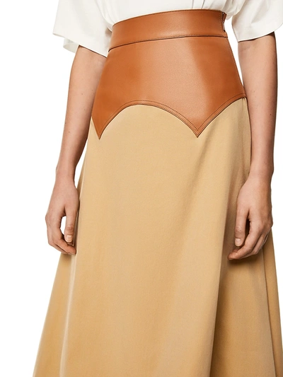Shop Loewe Obi Leather-waist Skirt In Beige Tan