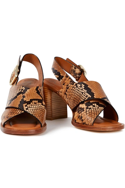 Shop Joseph Fadham Snake-effect Leather Slingback Sandals In Tan