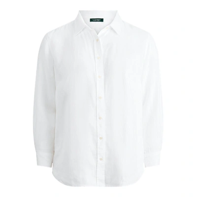 Shop Lauren Woman Relaxed Fit Linen Roll Tab-sleeve Shirt In White