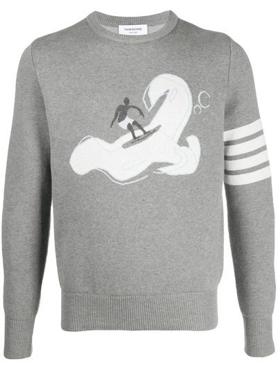 Shop Thom Browne Surfer Icon Jacquard Jumper In Grey