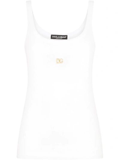 Shop Dolce & Gabbana Logo-plaque Tank Top In W0800 Optical White