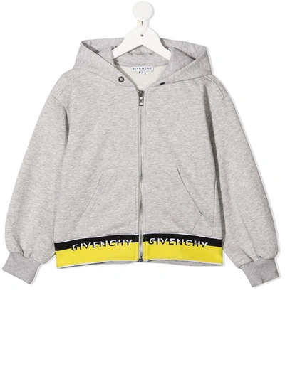 Shop Givenchy Intarsia-knit Logo Hem Hoodie In Grey
