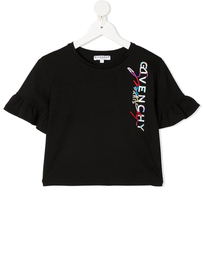 Shop Givenchy Ruffle-cuff Cotton T-shirt In Black