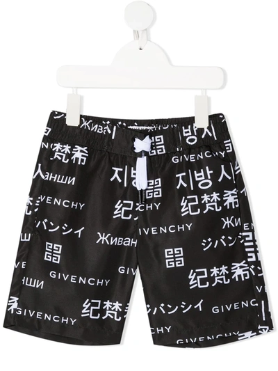 Shop Givenchy Symbol-print Surfer Shorts In Black